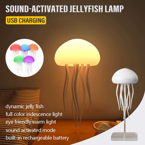 Lámpara Medusa Flotante — Luz Nocturna RGB con Control de Voz y Carga USB