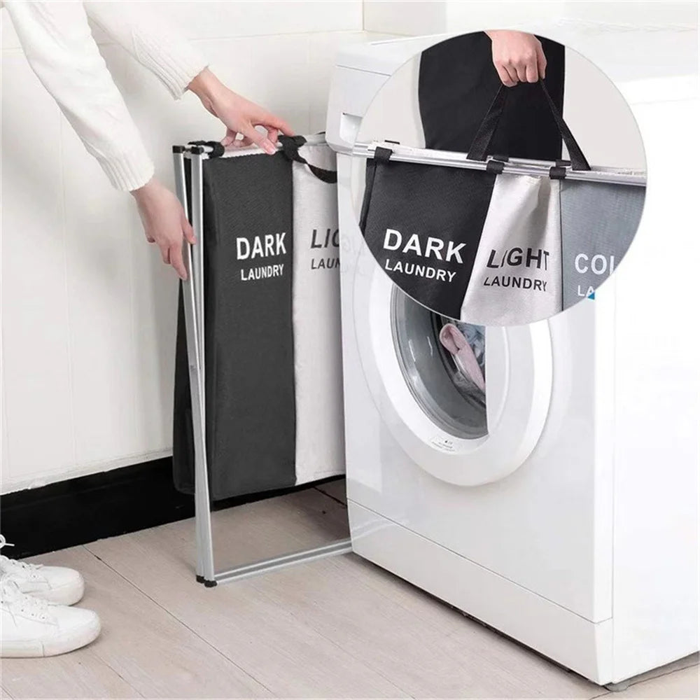 Cesto de Ropa Plegable con Compartimentos — Organizador Impermeable para Baño y Lavandería