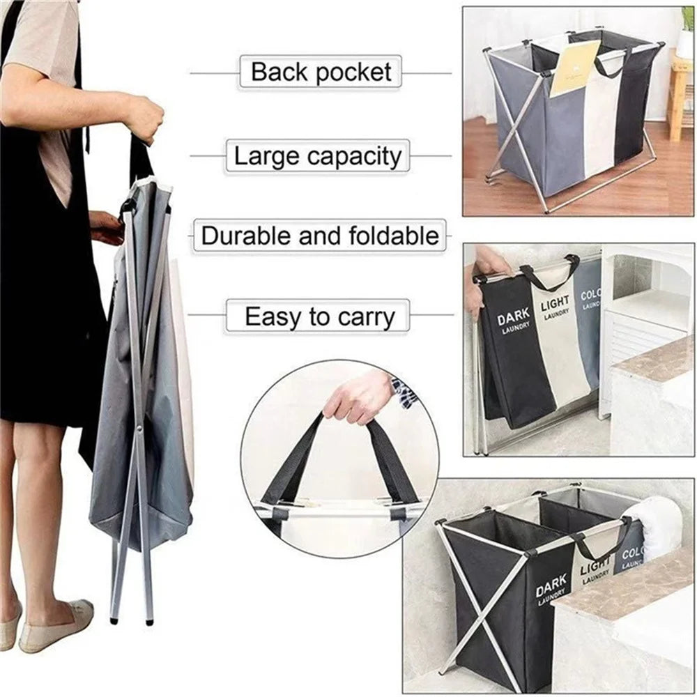 Cesto de Ropa Plegable con Compartimentos — Organizador Impermeable para Baño y Lavandería