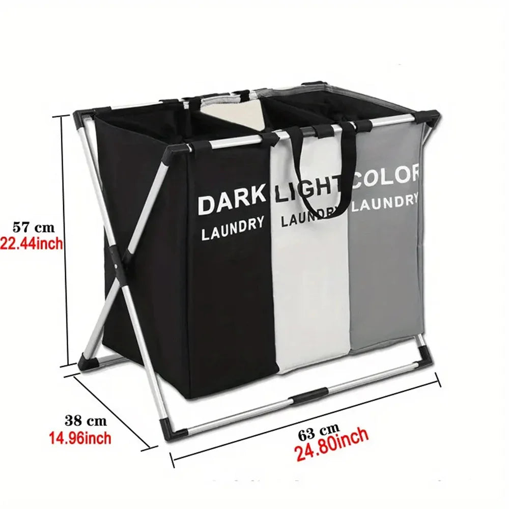 Cesto de Ropa Plegable con Compartimentos — Organizador Impermeable para Baño y Lavandería