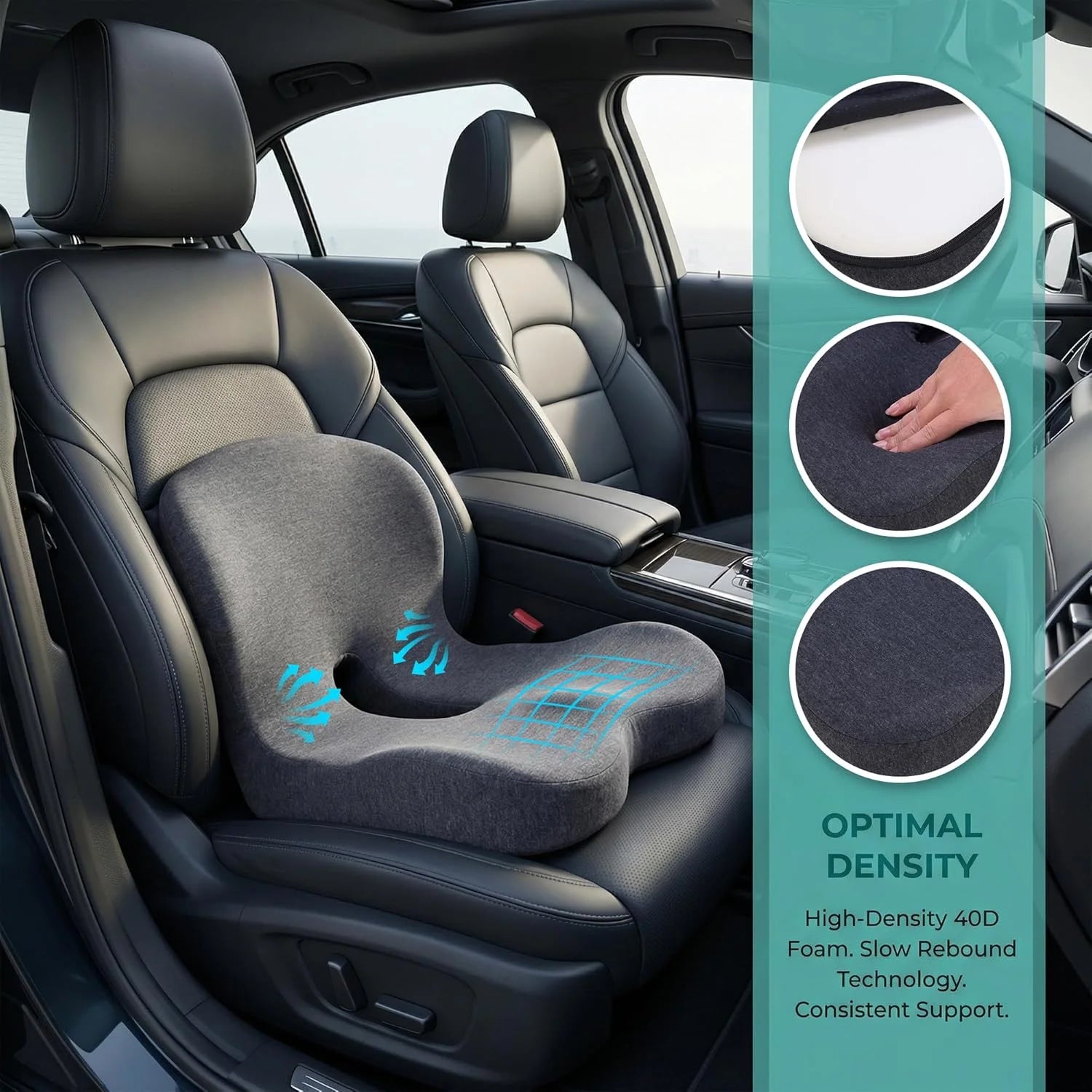 Cojín Lumbar de Memory Foam — Soporte para Espalda en Auto, Oficina y Silla