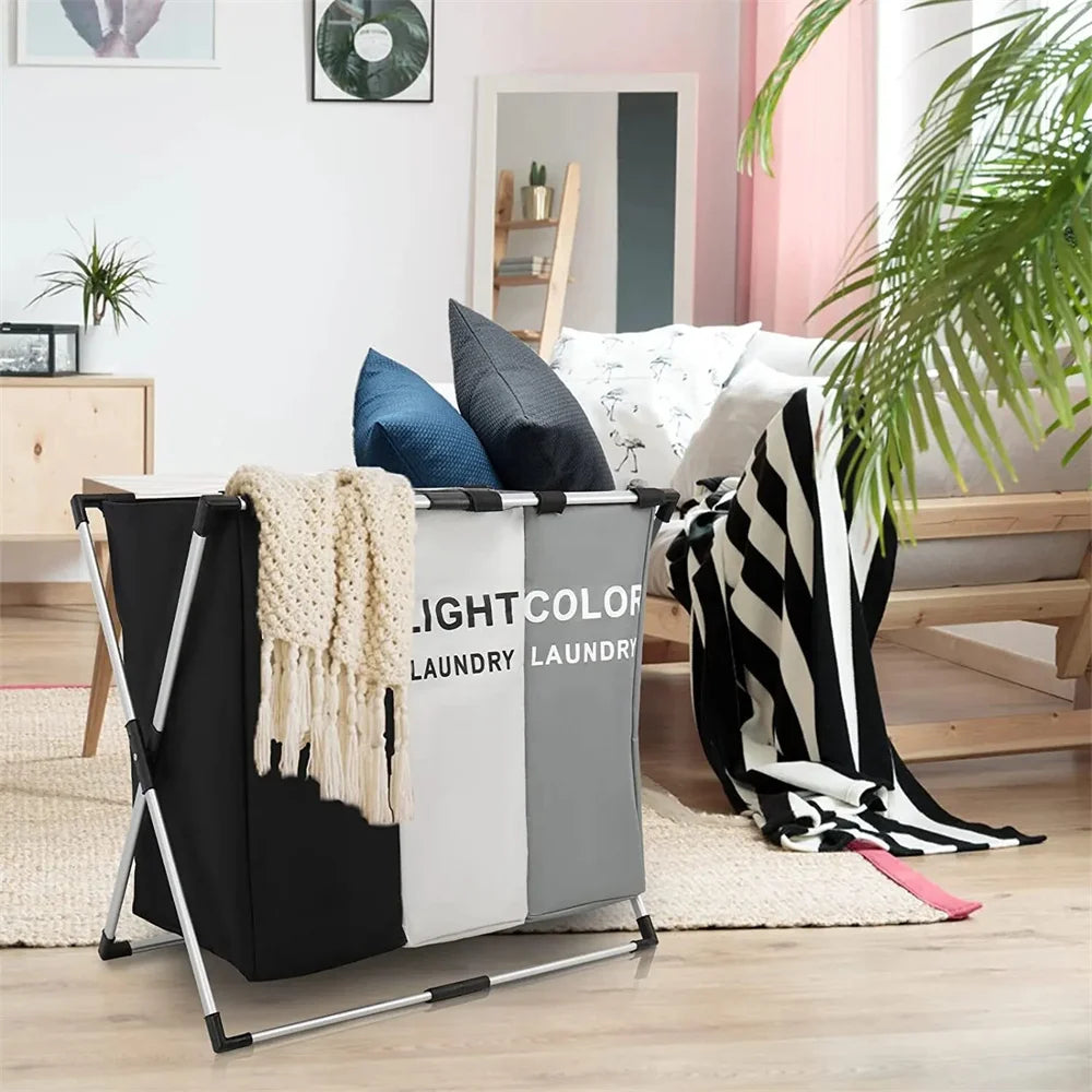 Cesto de Ropa Plegable con Compartimentos — Organizador Impermeable para Baño y Lavandería