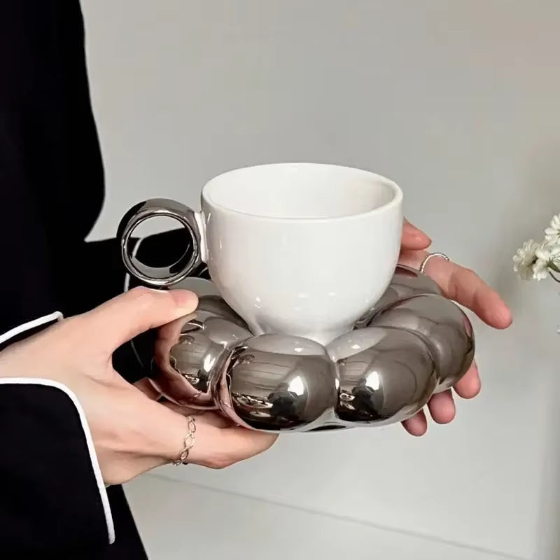 Ceramic Cloud Coffee Mug Sets Creative Flowers Saucer Mug Exquisite Office Afternoon Tea Cups Kitchen Drinkware Home Accessories