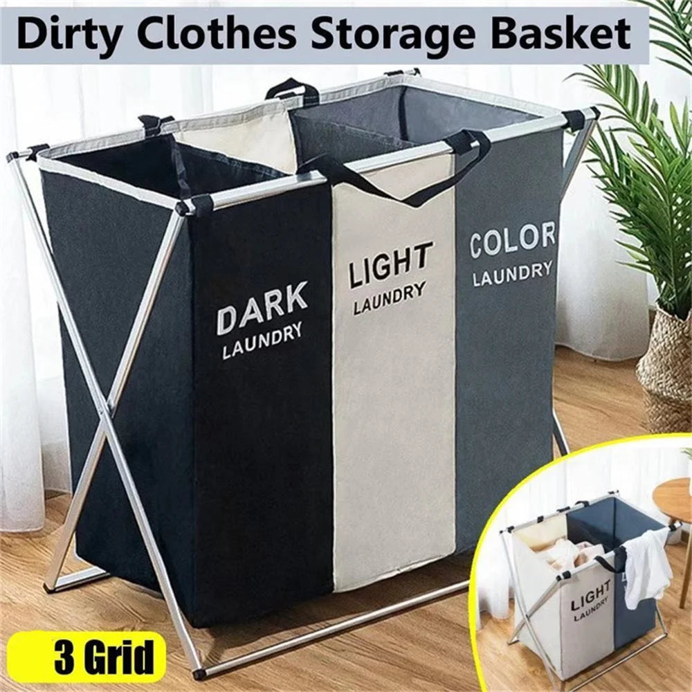 Cesto de Ropa Plegable con Compartimentos — Organizador Impermeable para Baño y Lavandería