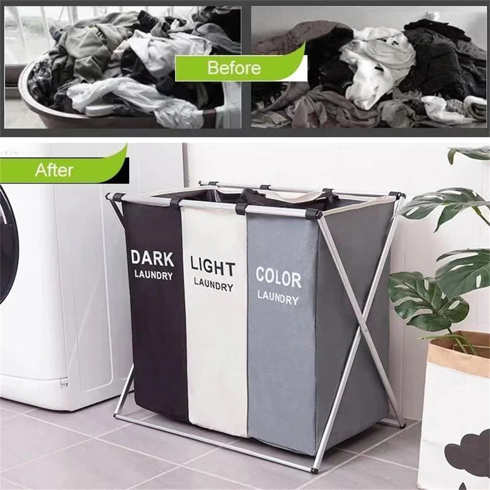 Cesto de Ropa Plegable con Compartimentos — Organizador Impermeable para Baño y Lavandería